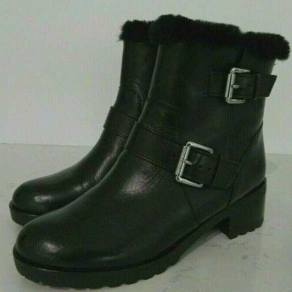 NIB Michael Kors GRETCHEN BOOTIE Sheep Fur Lining Buckle Leather Black 6.5M - Picture 3 of 5